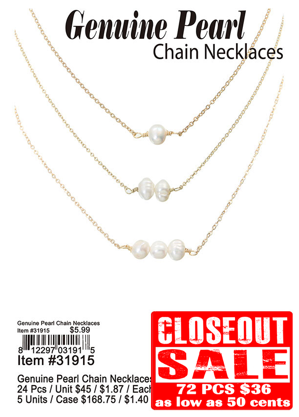 Genuine Pearl Chain Necklaces - Closeout 72 Pcs.